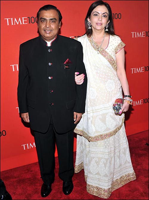 Chairman of Reliance Industries Mukesh Ambani (L) attends the TIME 100 Gala, with wife Nita.
