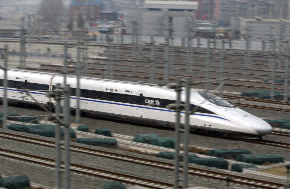 High speed trains travel at their maximum speed on specific tracks.