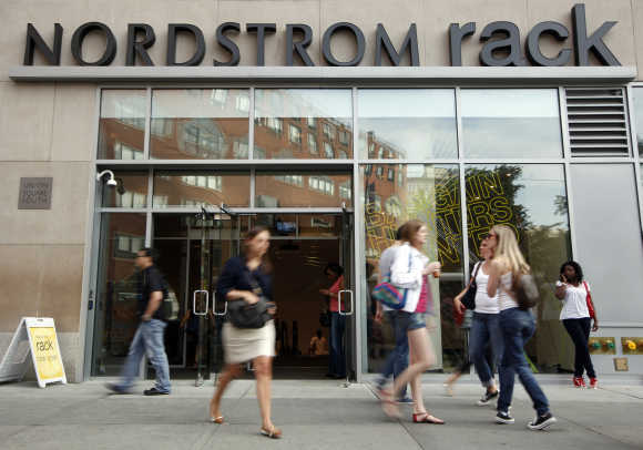 People walk past the Nordstrom Rack store in New York's Union Square.