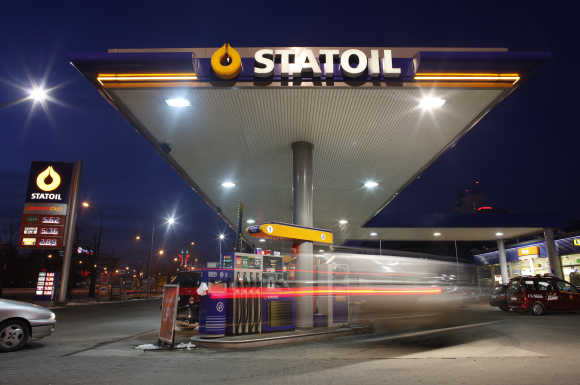 A Statoil petrol station is pictured in the evening in the centre of Warsaw, Poland.