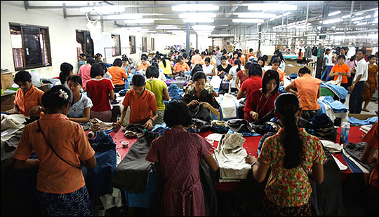 Workers at a garment factory at Rangoon's Hlaing Tar Yar Industrial Zone.