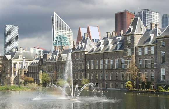 A view of the House of Parliament at the Hague, the Netherlands.