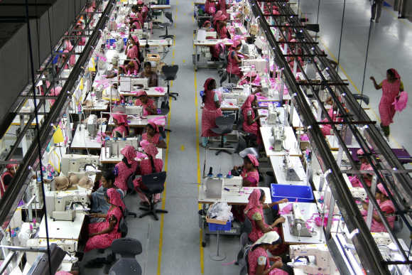 Workers at the Intimate Fashions factory in Kanchipuram district, 30km south of Chennai.