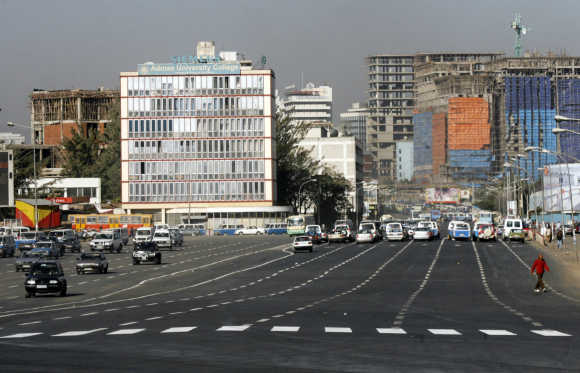 Traffic flows down a main street in Ethiopia's capital Addis Ababa.