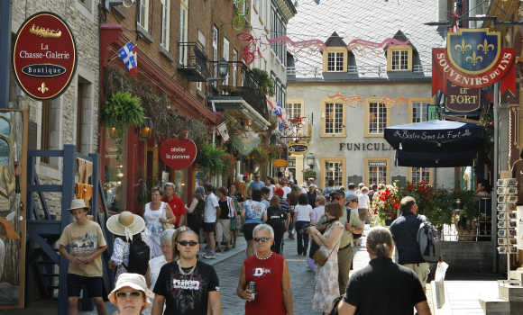 People walk in Old Quebec City.