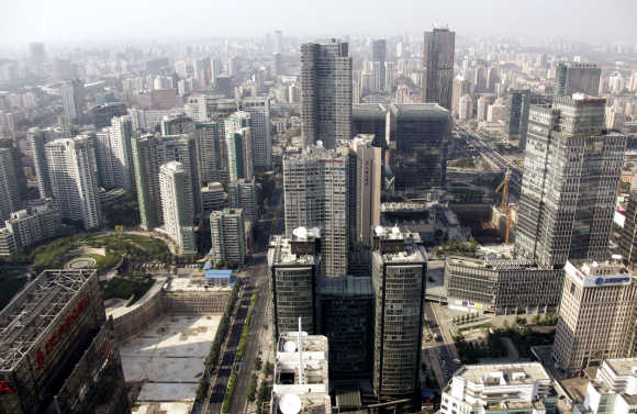 Office buildings and apartments are pictured in Beijing's Central Business District.