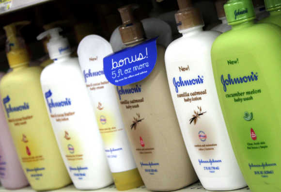 Products made by Johnson & Johnson for sale on a store shelf in Westminster, Colorado.