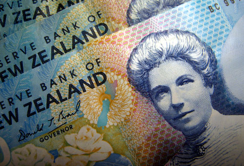 Reserve Bank of New Zealand dollar notes are pictured in Singapore.