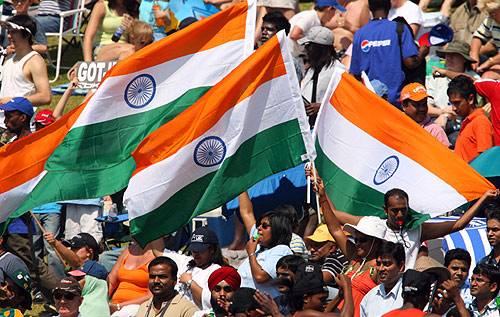 Indian fans cheer for their team during their Twenty20 World Cup cricket match.
