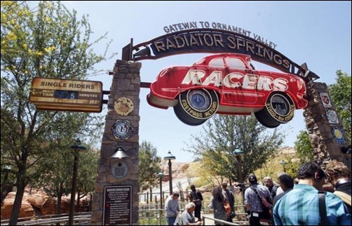 Expanded Disneyland California Adventure Park features a new attraction in Cars Land called Radiator Springs Racers, which gives guests a scenic tour of Ornament Valley in racing convertibles in Anaheim.