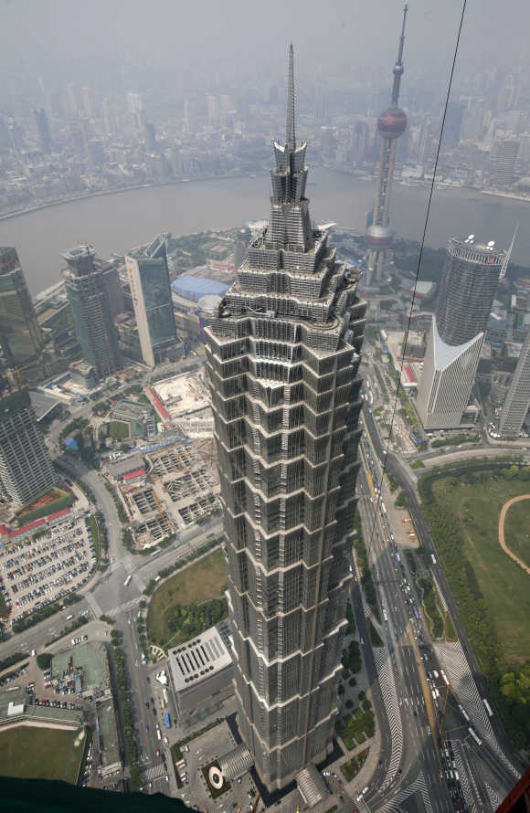 A view of Jinmao tower at the Pudong financial district in Shanghai.