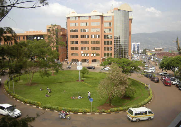 Traffic flows in at the main roundabout in Rwanda's capital Kigali.