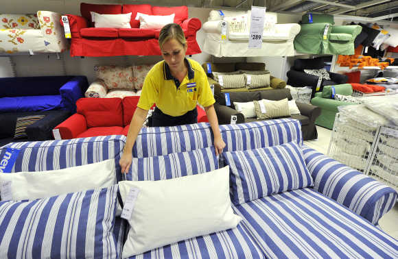 An Ikea employee works at the Wembley branch in west London.