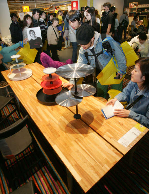 People look around at Ikea's store in Japan in Funabashi, east of Tokyo.