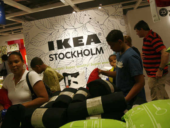 People shop at the Ikea home furnishing store in Brooklyn, New York.