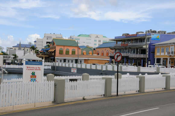The downtown waterfront area of Georgetown, Grand Caymans, the capital of the island.