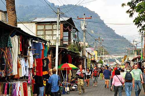 Calle Santander tourist street in Panajachel, Guatemala