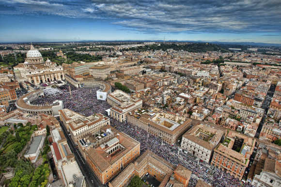 Aerial view of St Peter's square in Vatican.