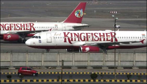 Kingfisher Airlnes parked at New Delhi Airport.