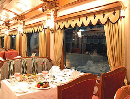 Plush interiors of the Golden Chariot.