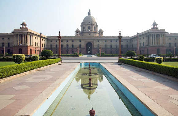 The Secretariat Building houses Ministries of Defence, Finance, Home Affairs and External Affairs in New Delhi. It also houses the Prime Ministers office.