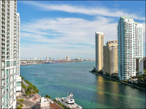 The mouth of the Miami River in Downtown Miami, Florida, United States.