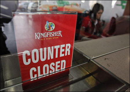 A closed counter of Kingfisher Airlines