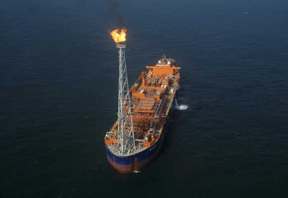 India's Reliance Industries KG-D6's floating production storage and offloading (FPSO) vessel is seen off the Bay of Bengal.