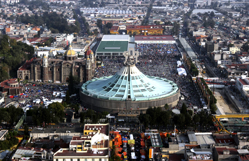 An aerial view of the Basilica of the Virgin of Guadalupe in Mexico.