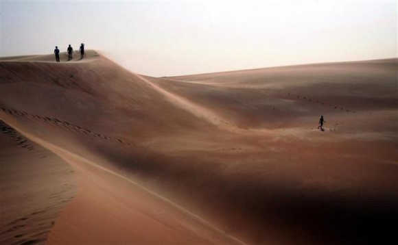Tourists explore sand dunes in the Mauritanian desert near the capital Nouakchott.