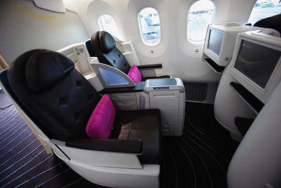 Business-class seats on the Dreamliner.