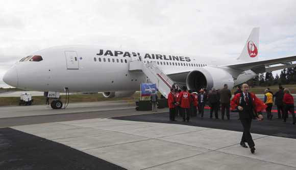 The first of two 787 Dreamliner jets that Boeing delivered to Japan Airlines.