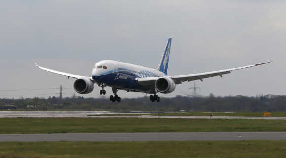 Boeing's Dreamliner aircraft lands.