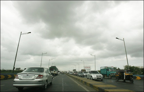 Rain clouds gather over western express highway in Mumbai.
