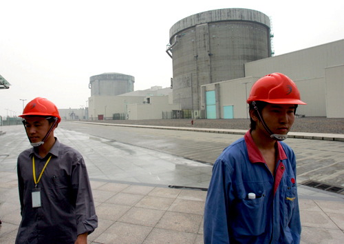 Chinese workers leave the nuclear power plant in Qinshan, China's Zhejiang province.