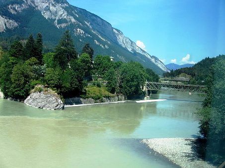 Switzerland Glacier Express bridge river.