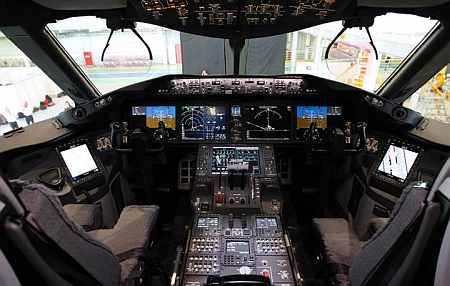 Boeing 787 Dreamliner cockpit.