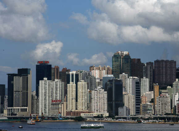 Highrise residential apartments are seen on Hong Kong island.