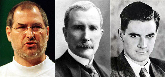 Steve Jobs, left, John D Rockefeller, centre, and Howard Hughes, right.