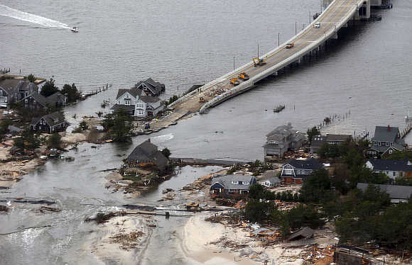 The aerial view of the damage around Atlantic City, New Jersey, is seen in the aftermath of Hurricane Sandy.