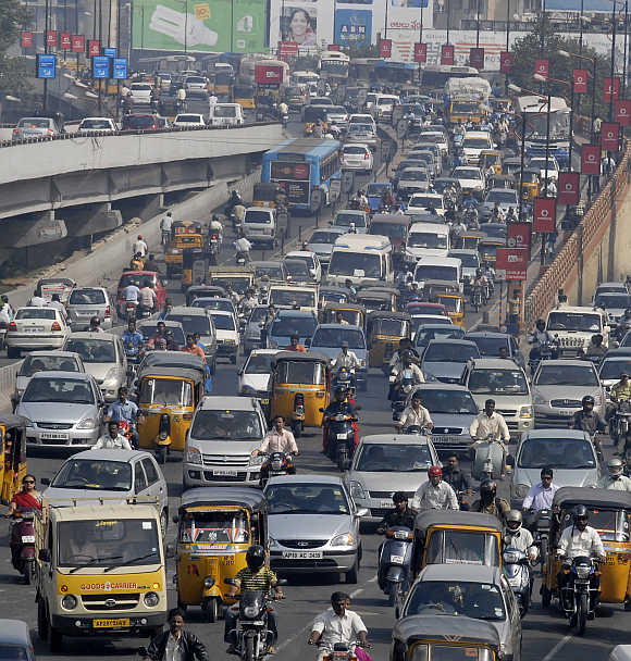 A view of Hyderabad traffic.
