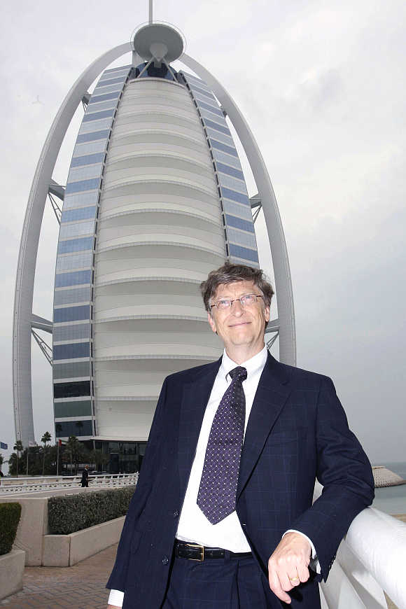 Bill Gates in front of Burj Al Arab in Dubai.