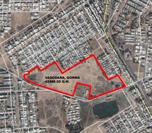 A satellite image of the 'land plan' by Gujarat Housing Board