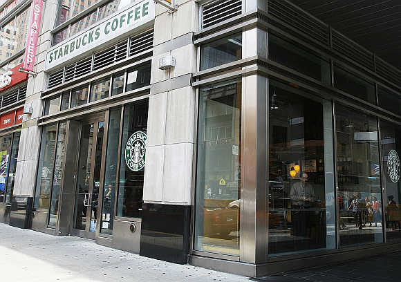 A view of the Starbucks outlet on 47th and 8th Avenue in New York.