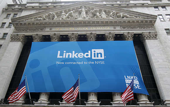 Banner announcing Linkedin listing on the New York Stock Exchange.
