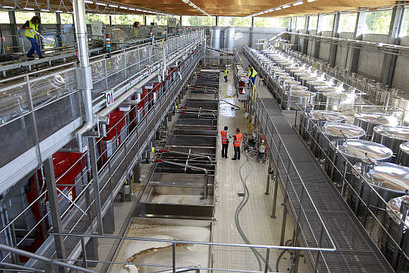 Rows of stainless steel vats used to make champagne are seen at Maison Moet et Chandon in Epernay, France.