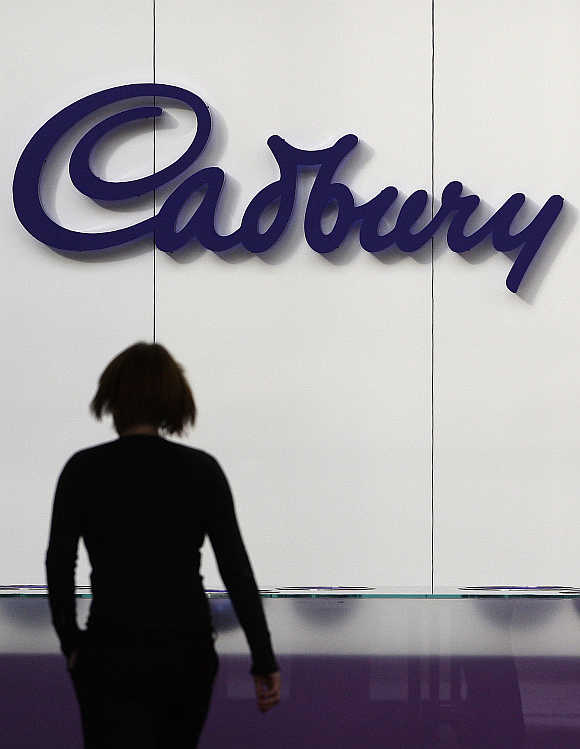 A woman enters the Cadbury factory in Bournville, central England.