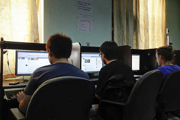 Internet cafe in Yangon, Myanmar.