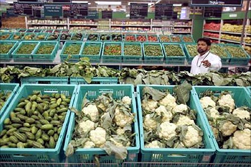 A worker works at a newly-opened Metro cash-and-carry outlet in Kolkata.
