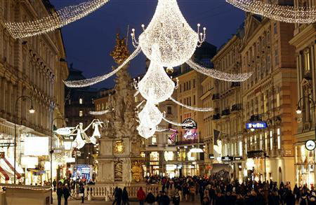 Christmas lights illuminate Vienna's city centre Am Graben